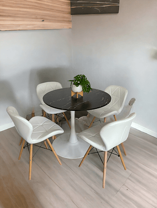 Comedor Mesas Redonda Tulip Cuarzo Negra + Sillas Radar