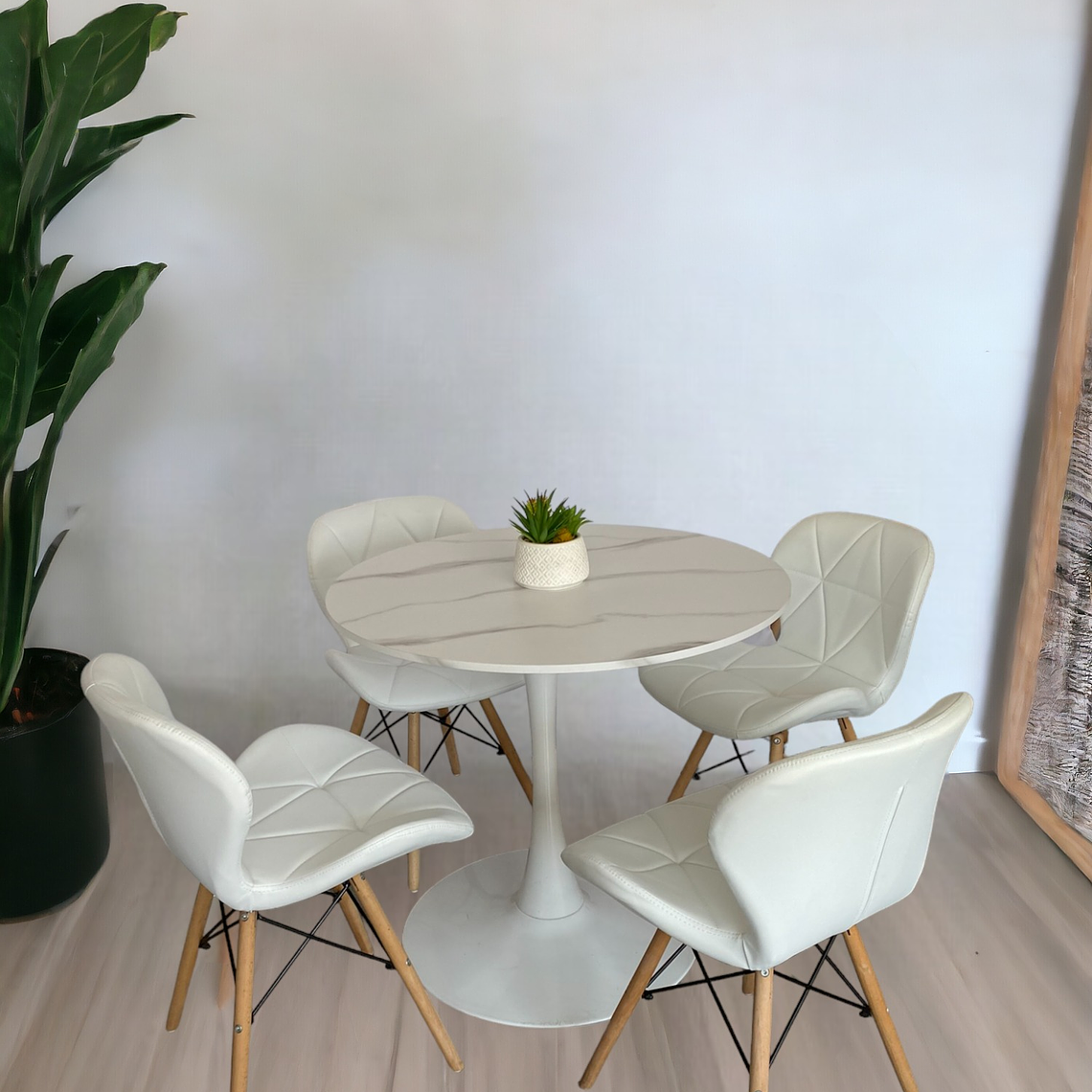 Comedor Mesa Redonda Tulip Cuarzo Blanco +  Sillas Radar 1