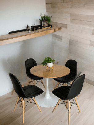 Comedor Mesa Redonda Tulip Madera + Sillas Buckle