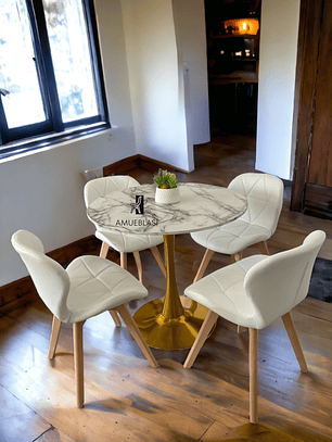 Comedor Mesa Tulip Golden + Sillas Radar Fiori