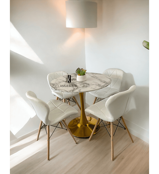 Comedor Mesa Tulip Golden + Sillas Radar