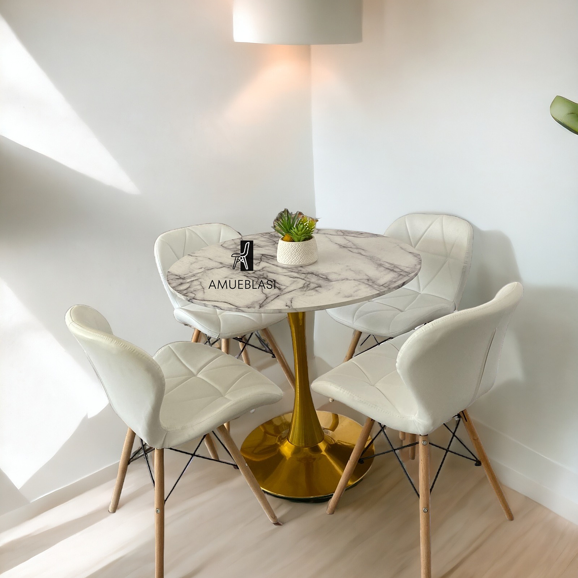 Comedor Mesa Tulip Golden + Sillas Radar 1