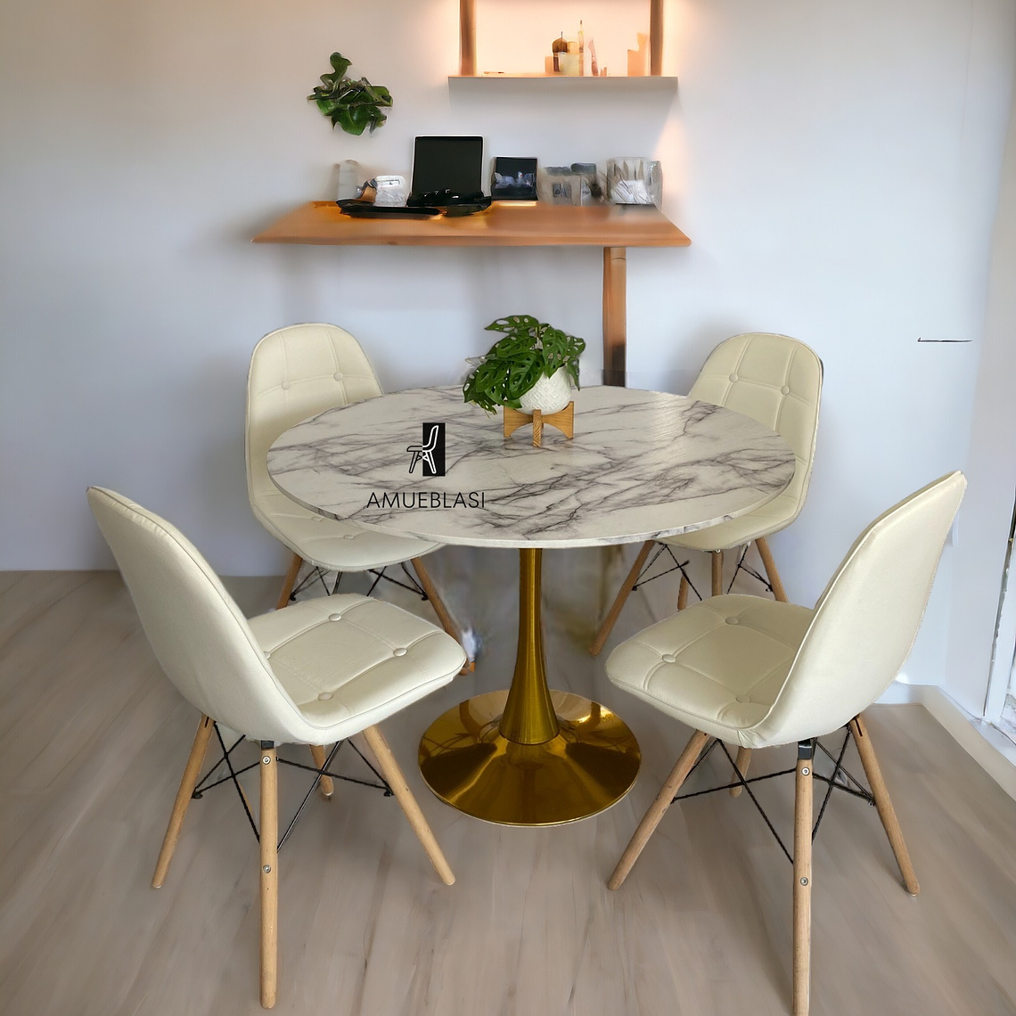 Comedor Mesa Tulip Golden + Sillas Buckle 6