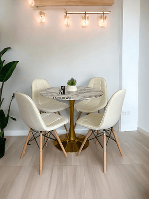 Comedor Mesa Tulip Golden + Sillas Buckle
