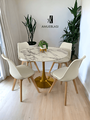 Comedor Mesa Redonda Tulip Golden + Sillas Tulip