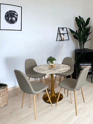 Comedor Mesa Tulip Golden + Sillas Scoop