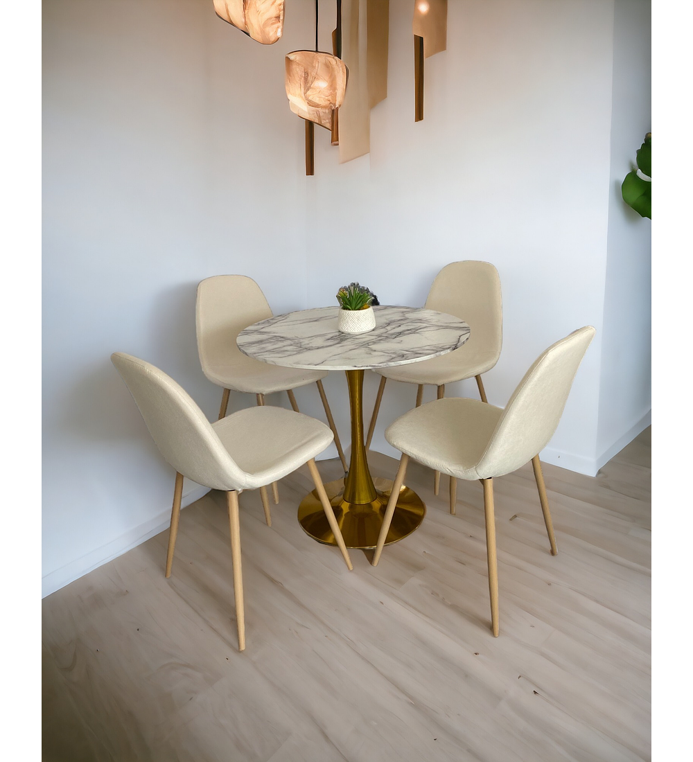 Comedor Mesa Tulip Golden + Sillas Scoop