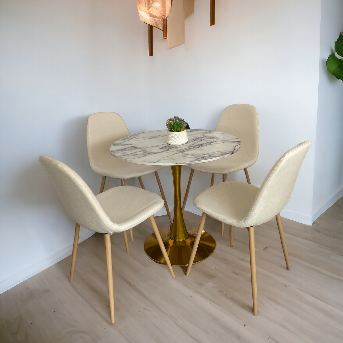 Comedor Mesa Tulip Golden + Sillas Scoop 3