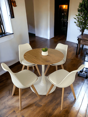 Comedor Mesa Redonda Tulip Madera + Sillas Tulip