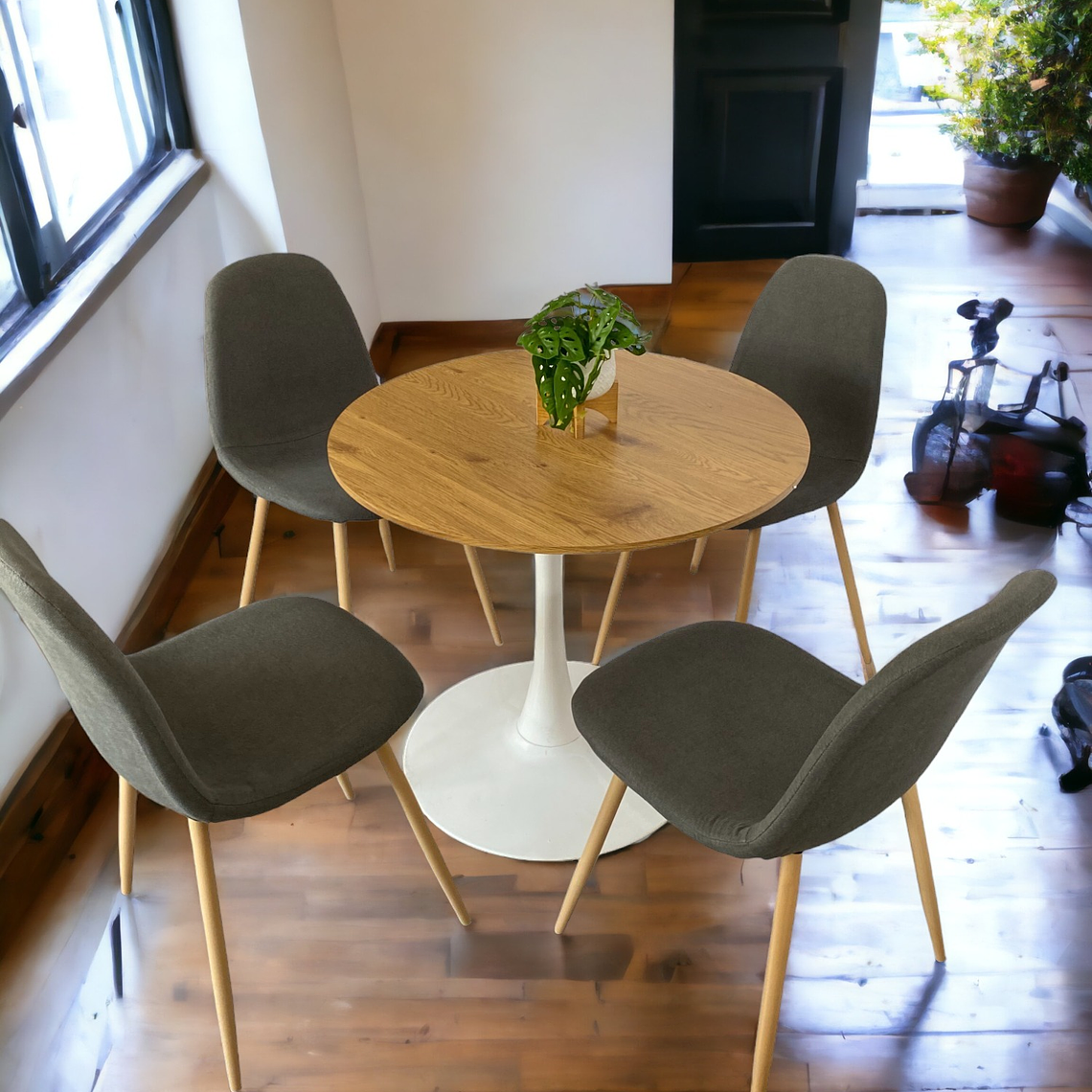 Comedor Mesa Redonda Tulip Madera + Sillas Scoop 2