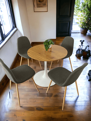 Comedor Mesa Redonda Tulip Madera + Sillas Scoop