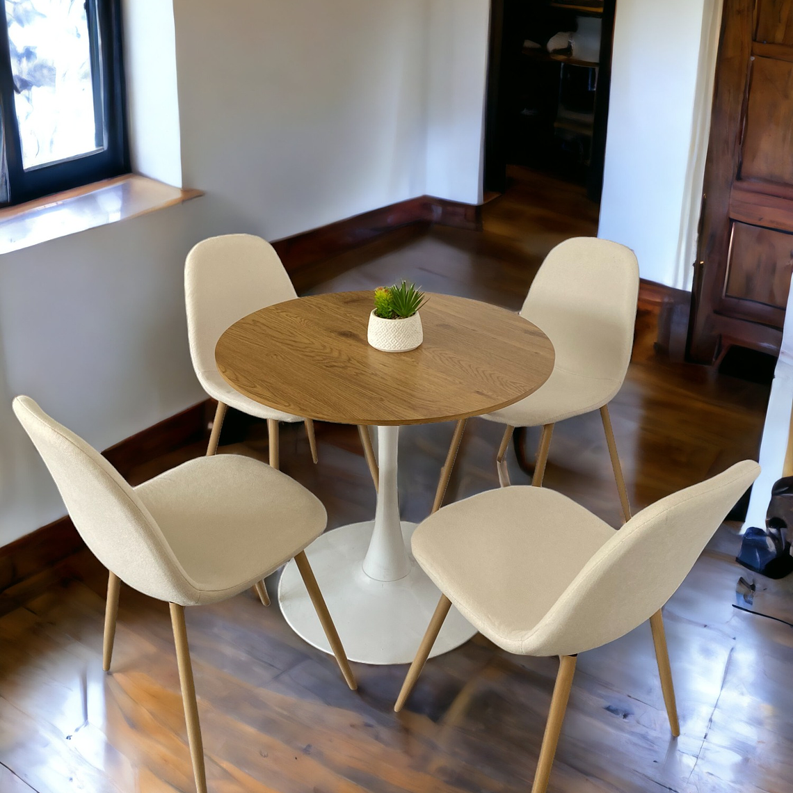 Comedor Mesa Redonda Tulip Madera + Sillas Scoop 1