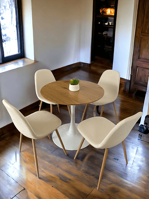 Comedor Mesa Redonda Tulip Madera + Sillas Scoop