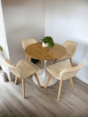 Comedor Mesa Redonda Tulip Madera + Sillas Radar Velvet