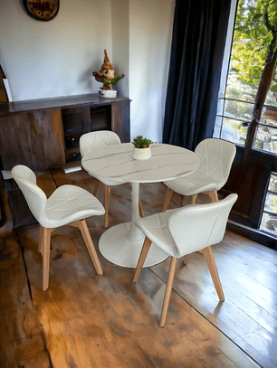 Comedor Mesa Redonda Tulip Cuarzo Blanco + Sillas Radar Fiori