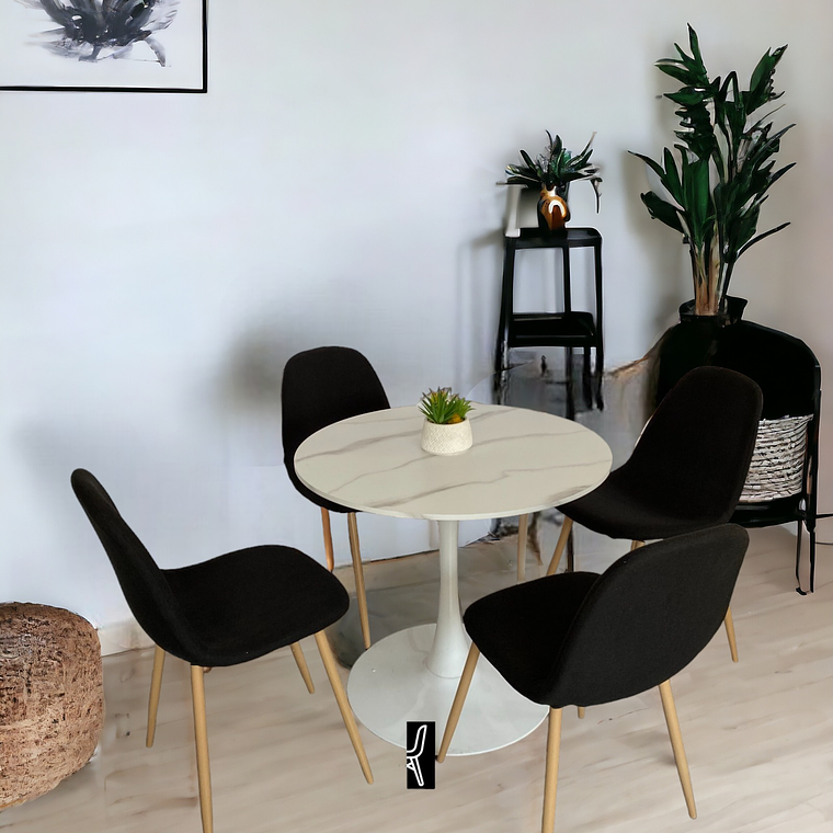 Mesa Redonda Tulip Cuarzo Blanco + Sillas Scoop 4