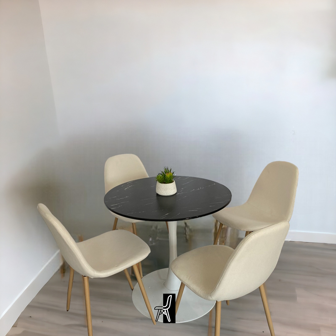 Comedor Mesa Redonda Tulip Cuarzo Negra + Sillas Scoop 3