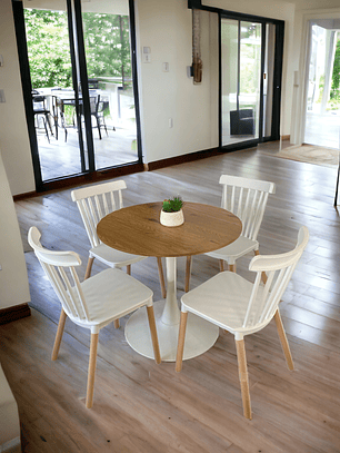 Comedor Mesa Redonda Tulip Madera + Sillas Windsor