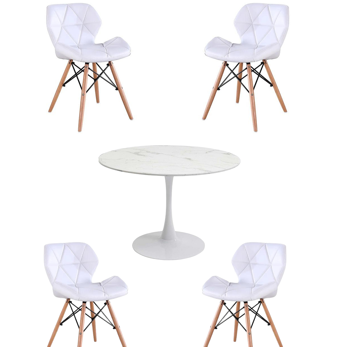 Comedor Mesa Redonda Tulip Cuarzo Blanco +  Sillas Radar 6