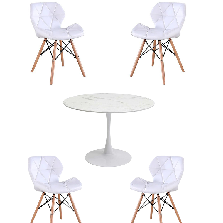 Comedor Mesa Redonda Tulip Cuarzo Blanco +  Sillas Radar 6
