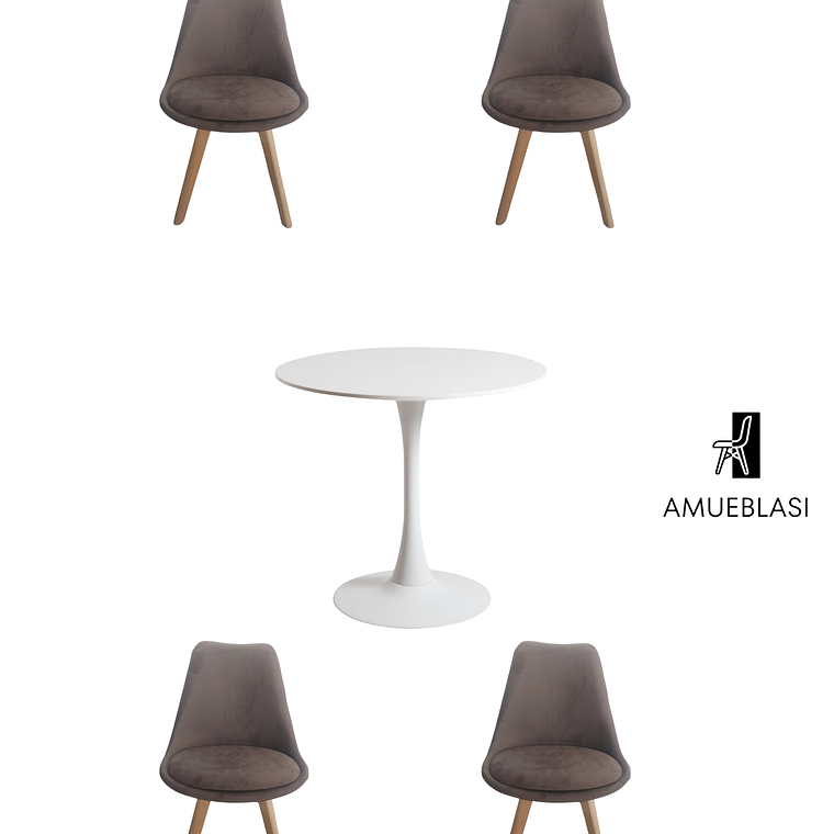 Comedor Mesa Redonda Tulip + Silla Tulip Velvet 8