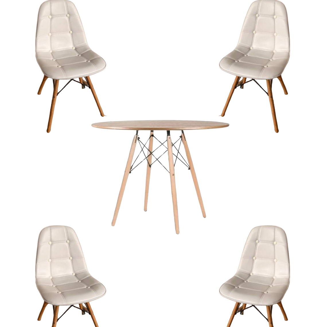 Comedor Mesa Redonda Melamina Eames Madera 120 cm + Sillas Buckle 1