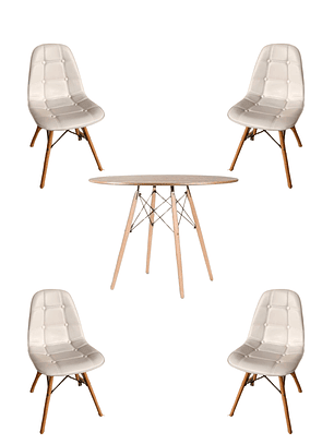 Comedor Mesa Redonda Melamina Eames Madera 120 cm + Sillas Buckle