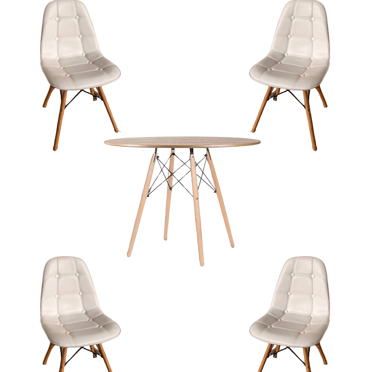 Comedor Mesa Redonda Melamina Eames Madera 120 cm + Sillas Buckle 1