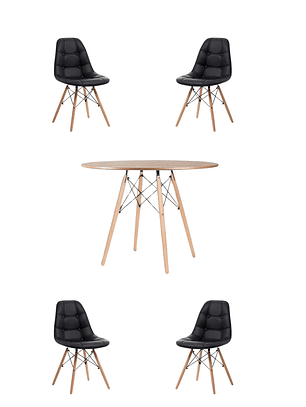 Comedor Mesa Redonda Melamina Eames Madera 120 cm + Sillas Buckle