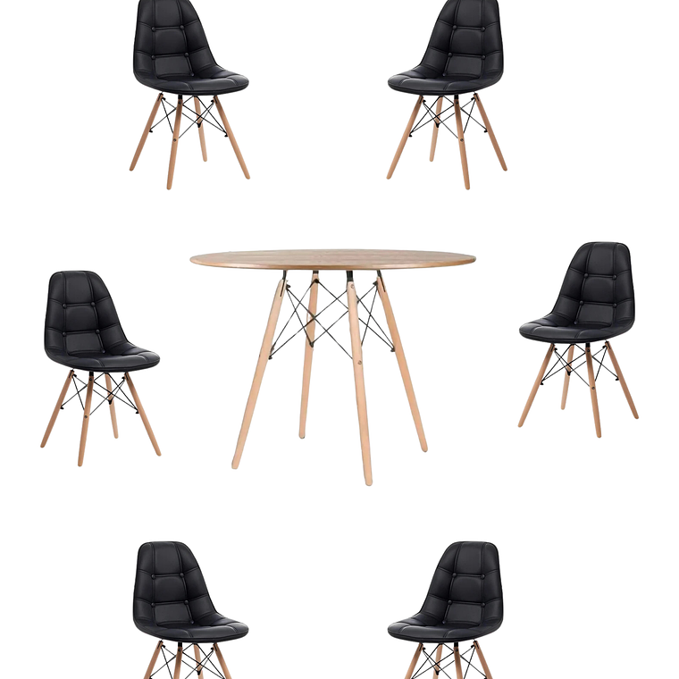 Comedor Mesa Redonda Melamina Eames Madera 120 cm + Sillas Buckle 3