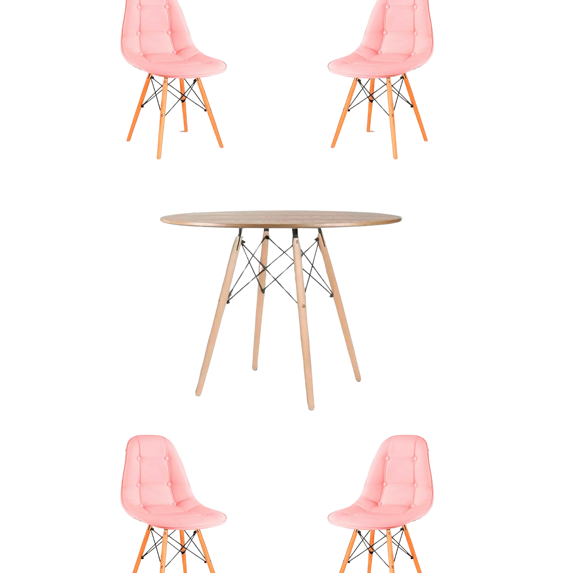 Comedor Mesa Redonda Melamina Eames Madera 120 cm + Sillas Buckle 4