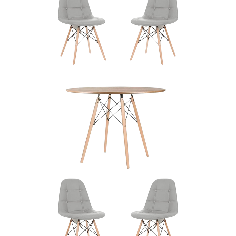 Comedor Mesa Redonda Melamina Eames Madera 120 cm + Sillas Buckle 6