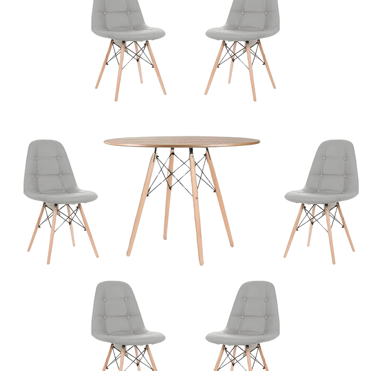 Comedor Mesa Redonda Melamina Eames Madera 120 cm + Sillas Buckle 7