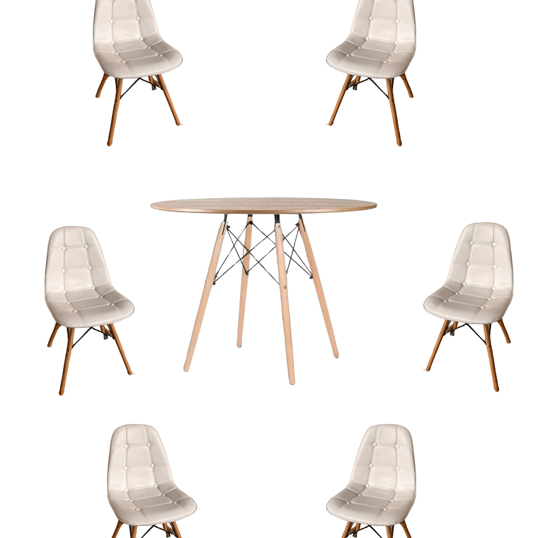 Comedor Mesa Redonda Melamina Eames Madera 120 cm + Sillas Buckle 8