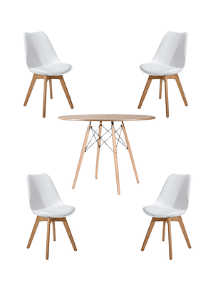 Comedor Mesa Redonda Melamina Eames Madera 120 cm + Sillas Tulip