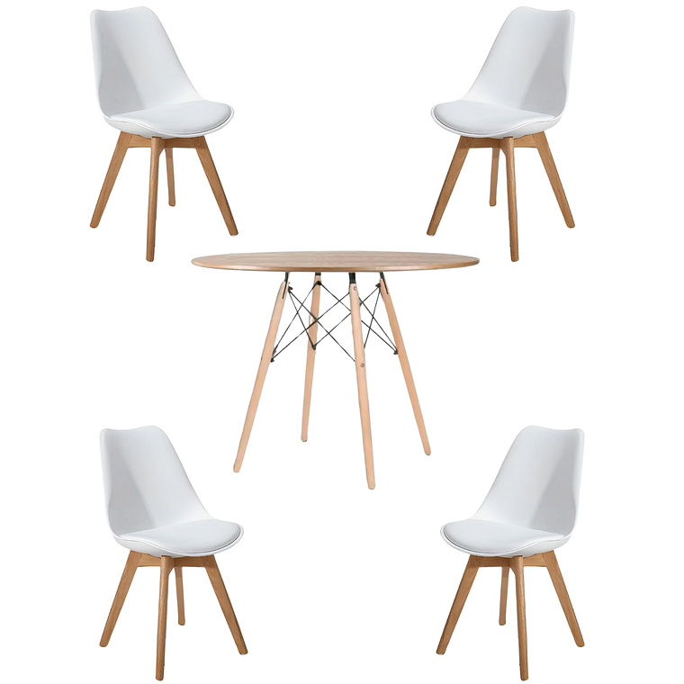 Comedor Mesa Redonda Melamina Eames Madera 120 cm + Sillas Tulip 1