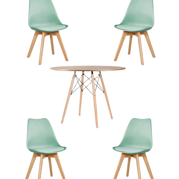 Comedor Mesa Redonda Melamina Eames Madera 120 cm + Sillas Tulip 3