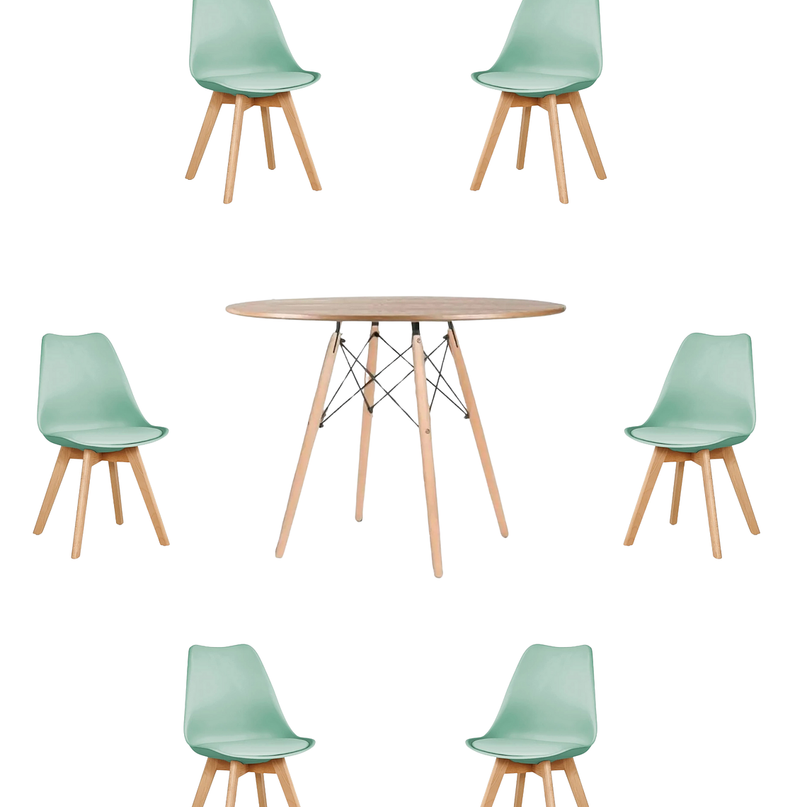 Comedor Mesa Redonda Melamina Eames Madera 120 cm + Sillas Tulip 4