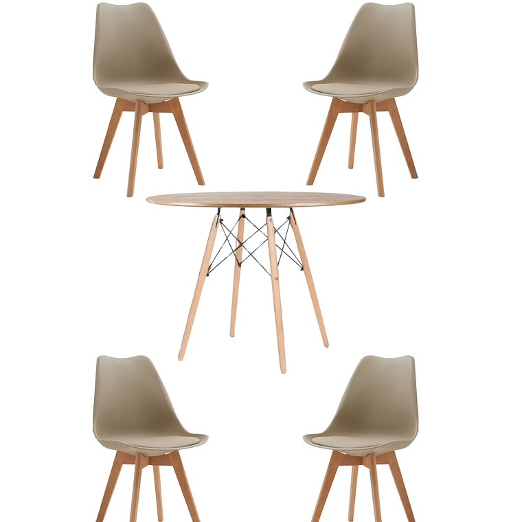 Comedor Mesa Redonda Melamina Eames Madera 120 cm + Sillas Tulip 9