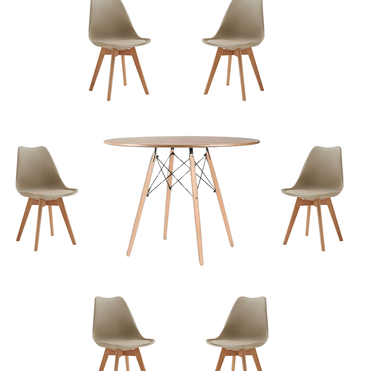 Comedor Mesa Redonda Melamina Eames Madera 120 cm + Sillas Tulip 10