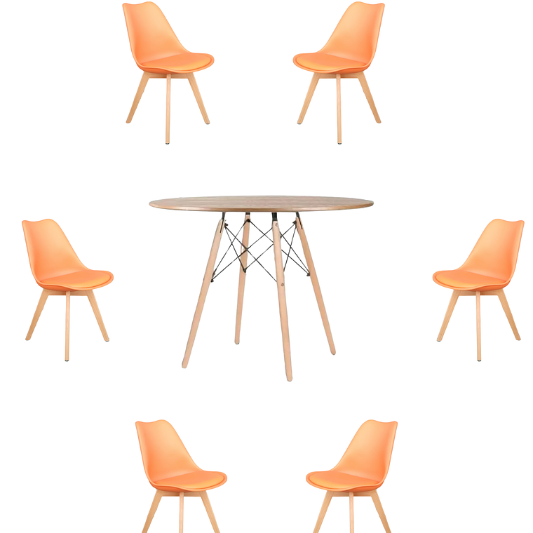 Comedor Mesa Redonda Melamina Eames Madera 120 cm + Sillas Tulip 12