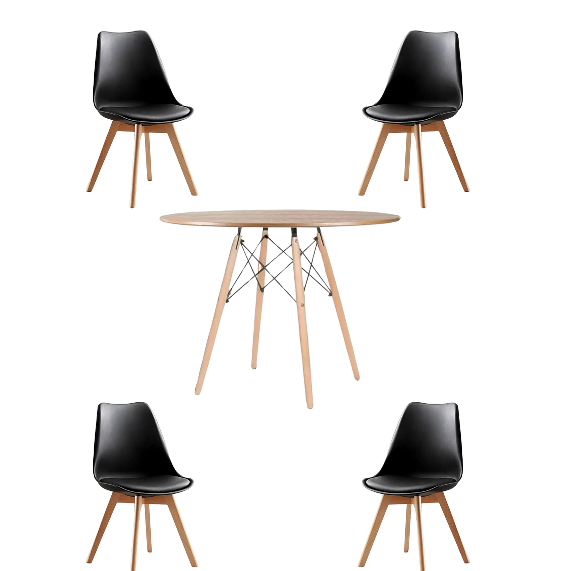 Comedor Mesa Redonda Melamina Eames Madera 120 cm + Sillas Tulip 13