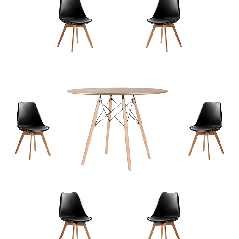 Comedor Mesa Redonda Melamina Eames Madera 120 cm + Sillas Tulip 14