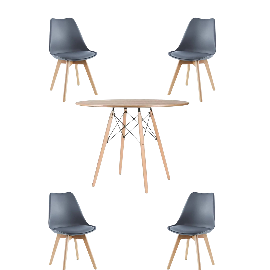 Comedor Mesa Redonda Melamina Eames Madera 120 cm + Sillas Tulip 15