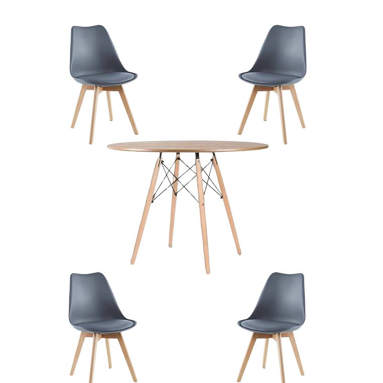 Comedor Mesa Redonda Melamina Eames Madera 120 cm + Sillas Tulip 15