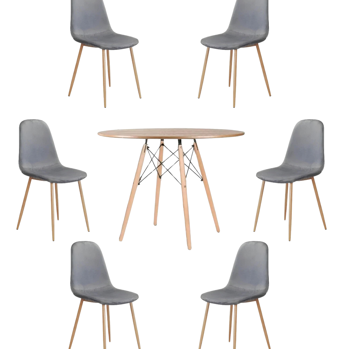 Comedor Mesa Redonda Melamina Eames Madera 120 cm + Sillas Scoop 2