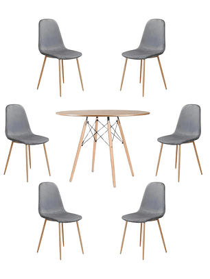 Comedor Mesa Redonda Melamina Eames Madera 120 cm + Sillas Scoop