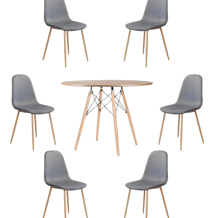 Comedor Mesa Redonda Melamina Eames Madera 120 cm + Sillas Scoop 2