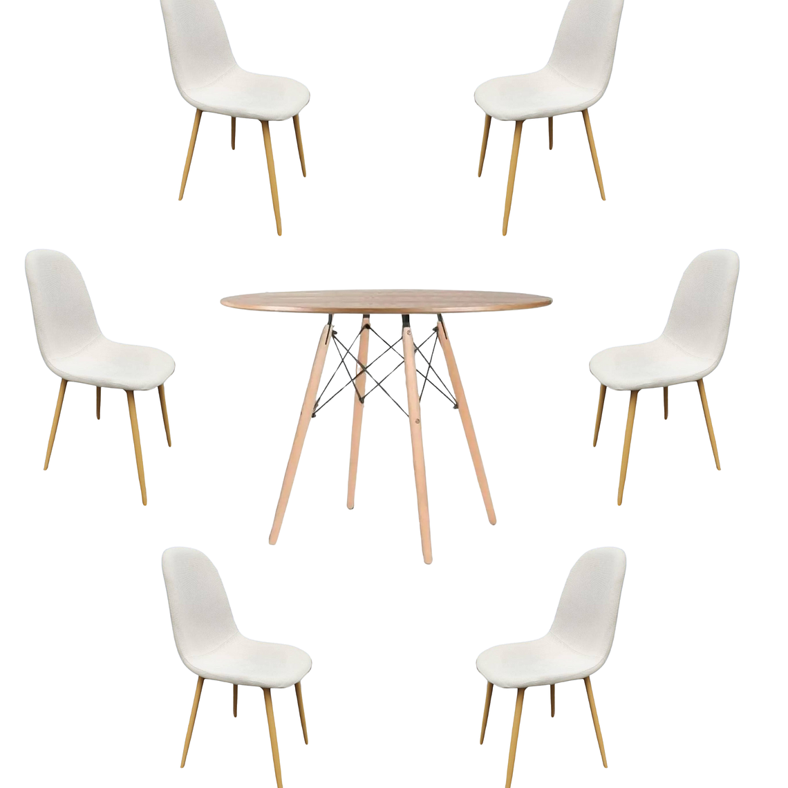 Comedor Mesa Redonda Melamina Eames Madera 120 cm + Sillas Scoop 3