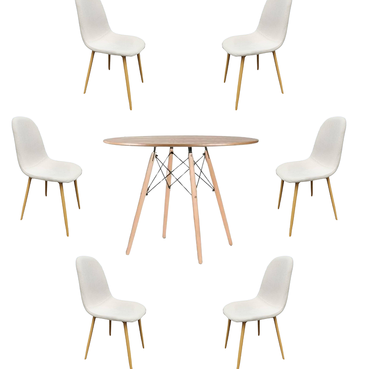 Comedor Mesa Redonda Melamina Eames Madera 120 cm + Sillas Scoop 3